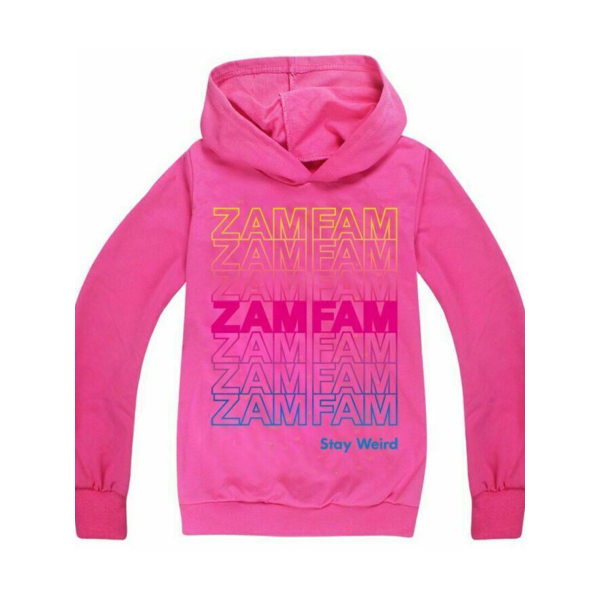 Kids ZAMFAM Print Hoodie Pullover Top Jumper Huvtröja Rose red 150cm