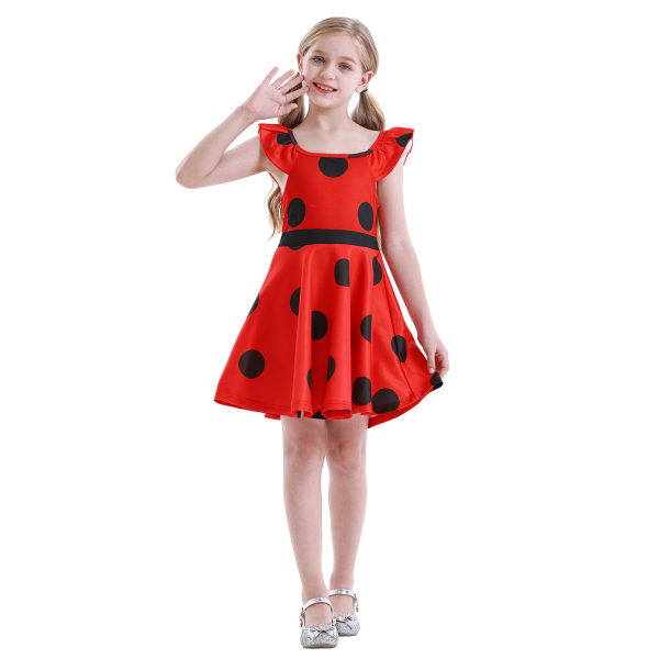 Piger Polka Dots Ladybug Dress Up kostume red 140cm