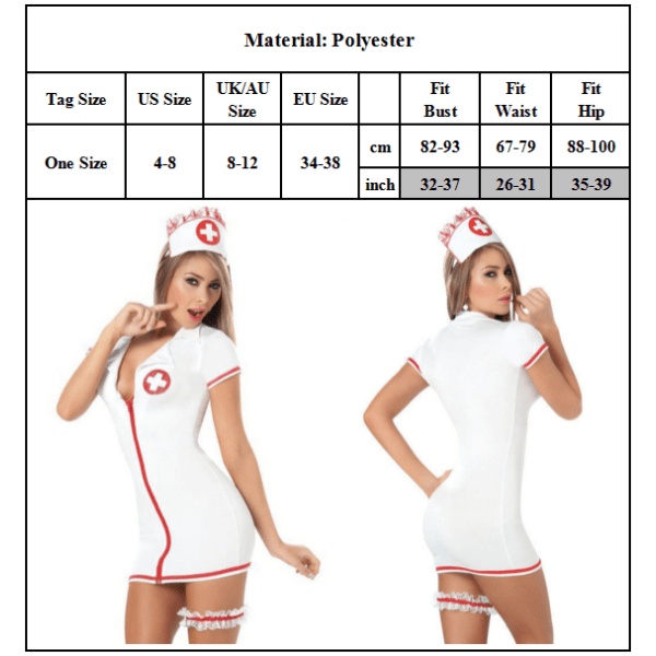 Home Cosplay Nurse Uniform Lynlås Sexet Jumpsuit til kvinder White One size