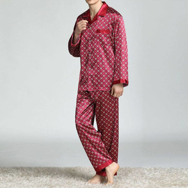 Herr Pyjamas Set T-shirt Lounge Bottoms Byxor Nattkläder kostym Pjs Dark Red 3XL