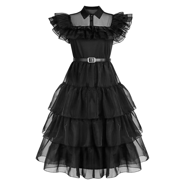 Kids Addams Black Dress Girl Wednesday Halloween Cosplay Costume 1 130cm