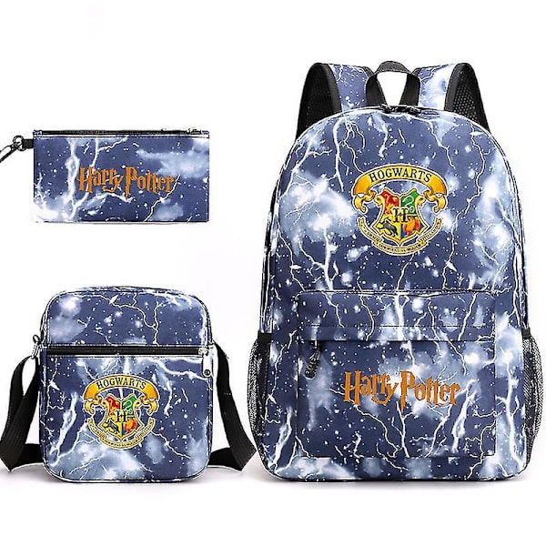 Harry Potter mönster ryggsäck Student skolväska Liten axelväska Pennväska Tredelad Cross-9q lightning blue