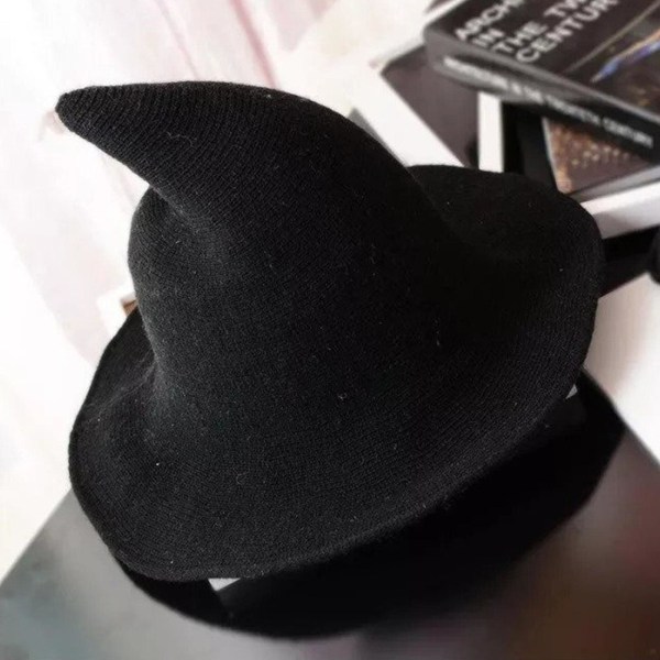 häxmössa ullstickad mössa party maskerad halloween cosplay Navy Gray