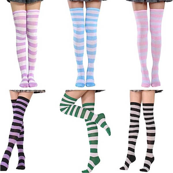 6 par julesokker Stripede lårsokker damesokker Japanske sokker over kneet Sokker Halloween Cosplay Festsokker