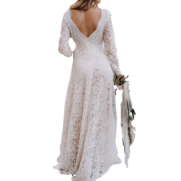 Sommer V-hals Langermet Transparent Halekjole Lang kjole White M