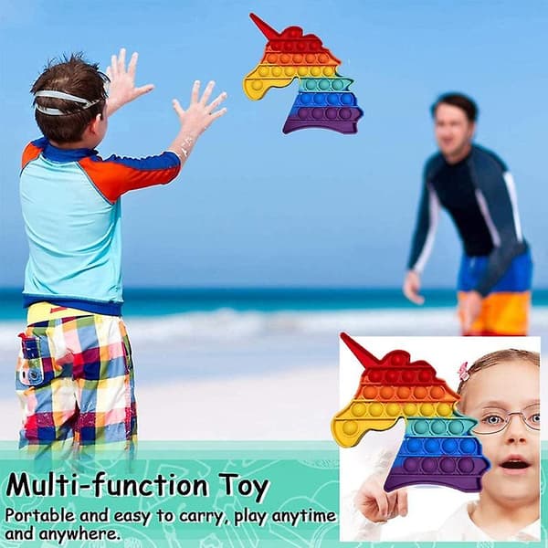 Stress Reliever Silikone Bubble Popper Soft Squeeze Legetøj - Unicorn Rainbow