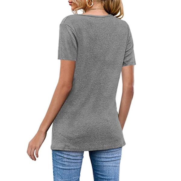 Dame top efterår afslappet pullover skjorte V-hals ensfarvet bluse Short Sleeve L