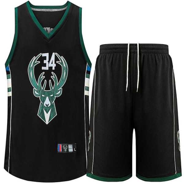 Bucks nr. 34 Antetokounmpo Basketball Jersey-drakt black XL
