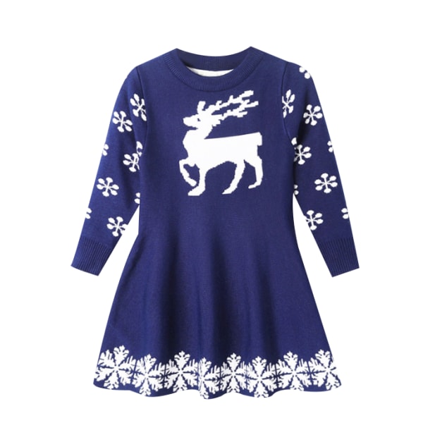 Flickor Julklänningar Casual Stickad Långärmad navy blue 100cm