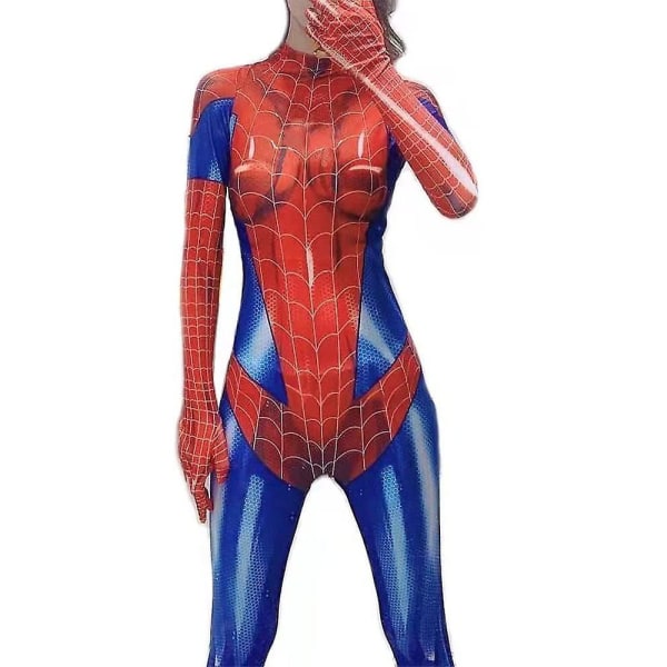 Kvinner Edderkoppmønster Bodysuit Halloween Superhelt Girl Cosplay XXL