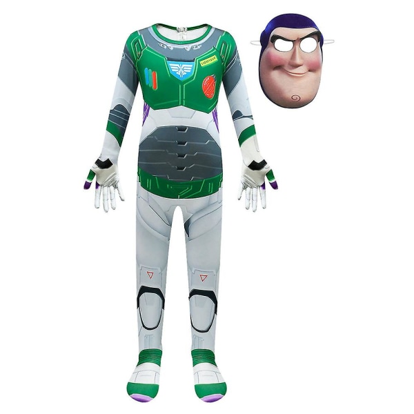 Buzz Lightyear Cosplay Costume Jumpsuit + Mask Fancy Dress Up for Kids 8-9 Years