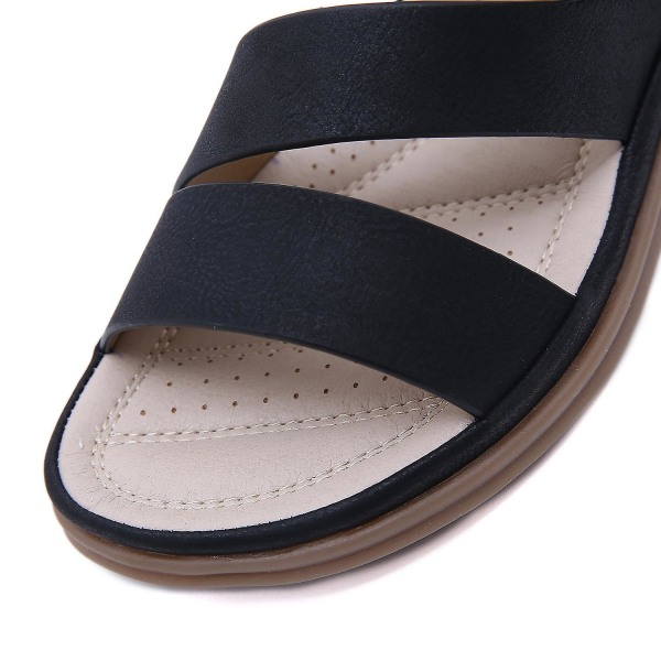 Summer Large Size Vintage Wedge Pu Komfortable Damesandaler Black EU 37