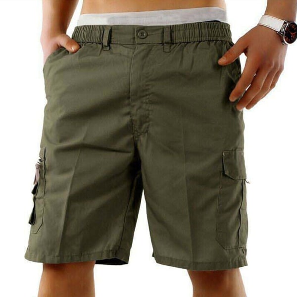 Herr Combat Cargo fickor Sweat Shorts Sommar Byxor Buttoms Khaki 2XL