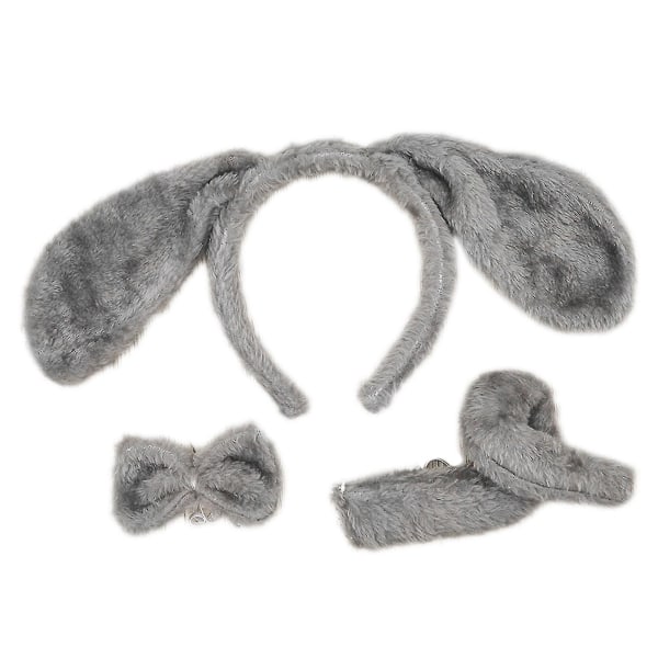 Pitkät korvat koiran pääpanta + rusetti + häntäsetti Cosplay Animal Hair Hoop Gray