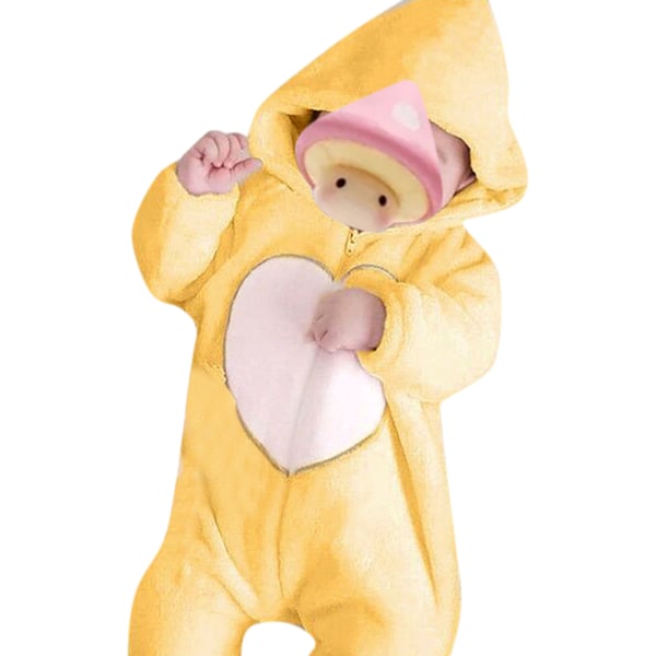 Höstvinter Baby Zipper Jumpsuit Casual Varm Hooded Outfit Set Yellow