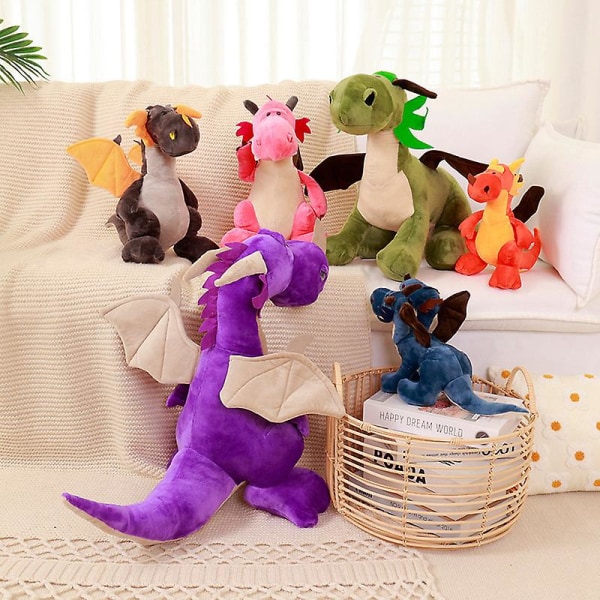 Dinosaurie Plyschleksak Flygande Drake Lila Drake Dubbelhövdad Drake Evil Drakdocka Barnfödelsedagspresent Grey S