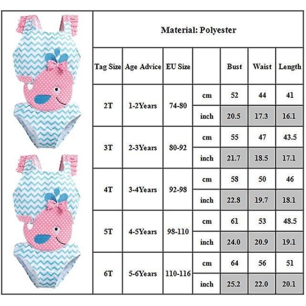 Småbarn Baby Jenter Barn trykt Badetøy One Piece Badetøy Monokini Whale 2-3 Years