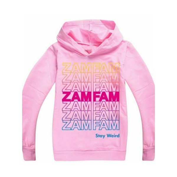 Kids ZAMFAM Print Hoodie Pullover Top Jumper Huvtröja pink 140cm