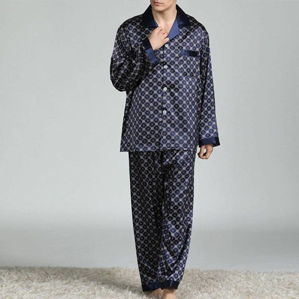 Herr Pyjamas Set T-shirt ounge Bottoms Byxor Nattkläder kostym Pjs Navy Blue L