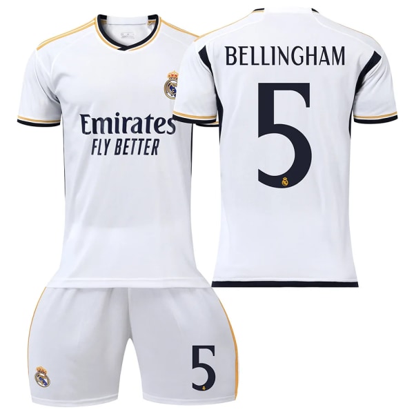 Real Madrid Bellingham No.5 Trikotsett Treningsskjortedress for barn Voksne sesong 23-24 pinse 2 White Size 16