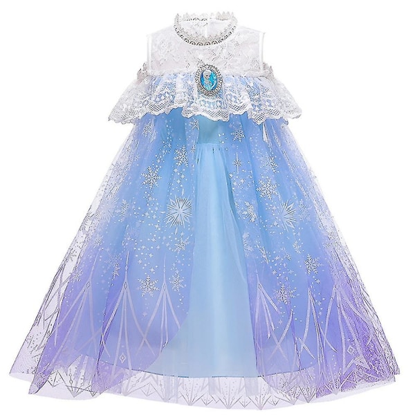 Frozen Elsa Fancy Dress Kostym Flickor Barn Fest Prinsessan Tutu Tyll Spetsklänning 5-6Years