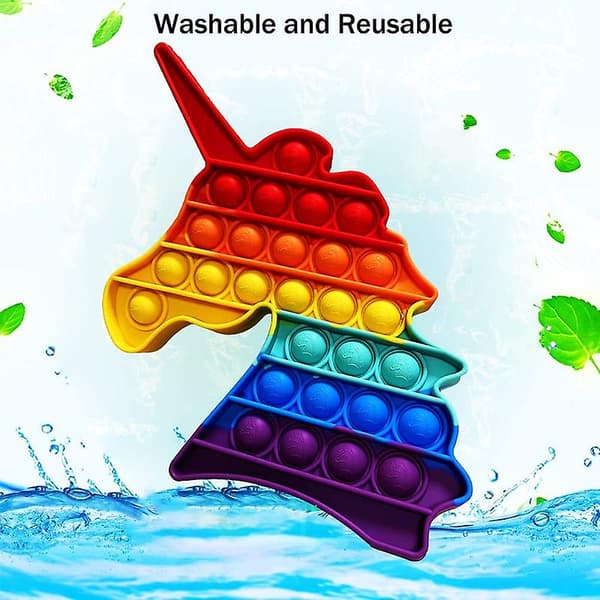Stress Reliever Silikone Bubble Popper Soft Squeeze Legetøj - Unicorn Rainbow