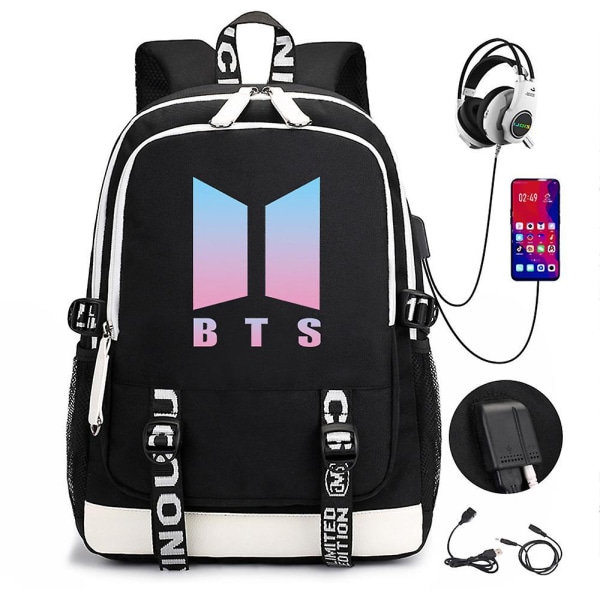 BTS-reppu USB-ladattava reppu, suuri kapasiteetti opiskelijan koululaukku Color3