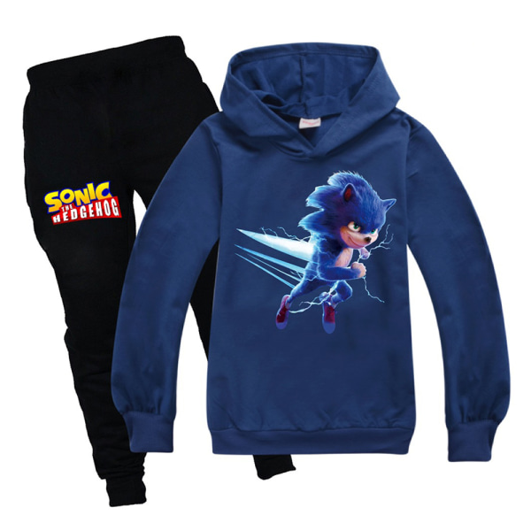 Kids Sonic The Hedgehog Hættetrøje Toppe+ Bukser Suit Træningsdragt navy blue 140cm