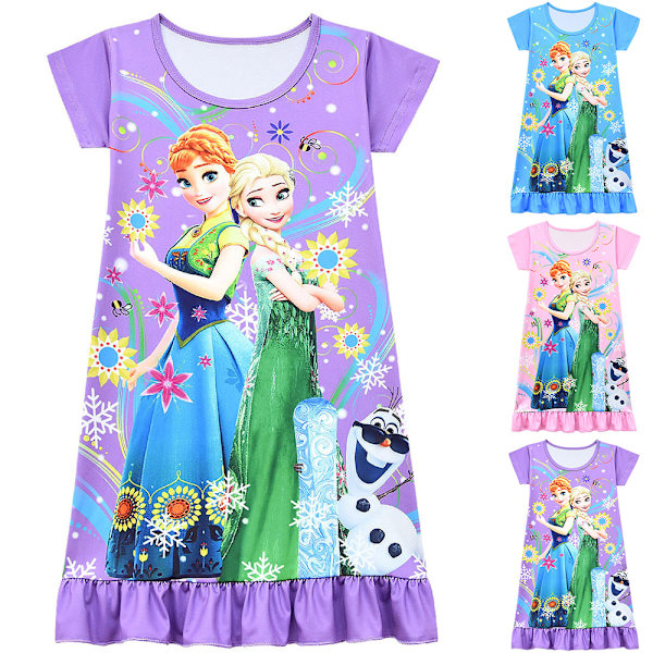 Frosne prinsesse Elsa Anna T-shirtkjole med tryk til pigenatkjole blue 120cm