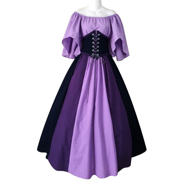 Klänning för renässans medeltida kostymer för kvinnor purple 2XL