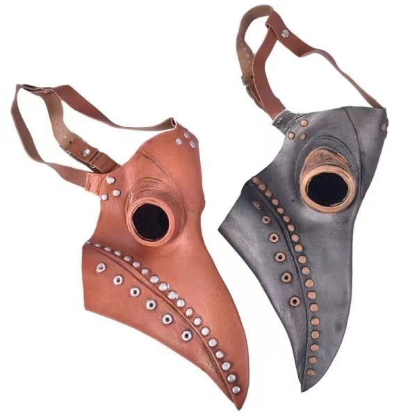 Mask Halloween Kostym Fågel Long Nose Beak PU Läder Steampunk Bronze + Silver Nails