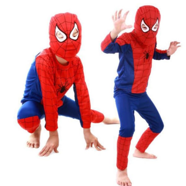 Barn Superhjälte Cosplay Kostym Fancy Dress Up Kläder Outfit Set Red and Blue Spiderman L