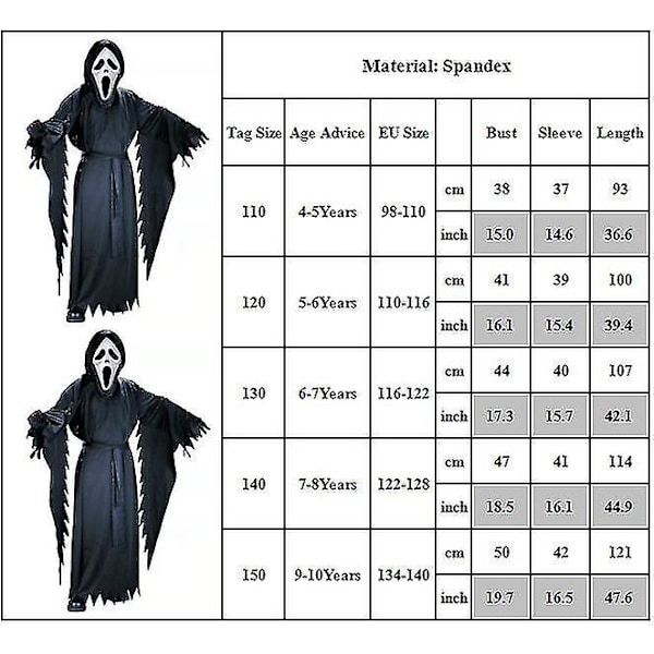 Halloween Scream Horror Ghost Fancy Dress Up Cosplay til børnefest 9-10 Years