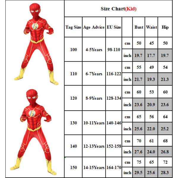 Halloween Børn Drenge Mænd The Flash Cosplay Anime Flot kostume 110cm