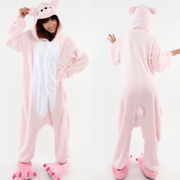 Fancy Cosplay Kostym Onesie Pyjamas Vuxen Nattkläder Pink Pig M