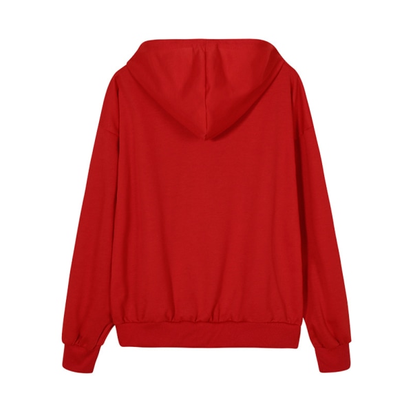 Unisex Zip Oversized Rhinestone Skull Hoodie Sweatshirt Jacka red XL