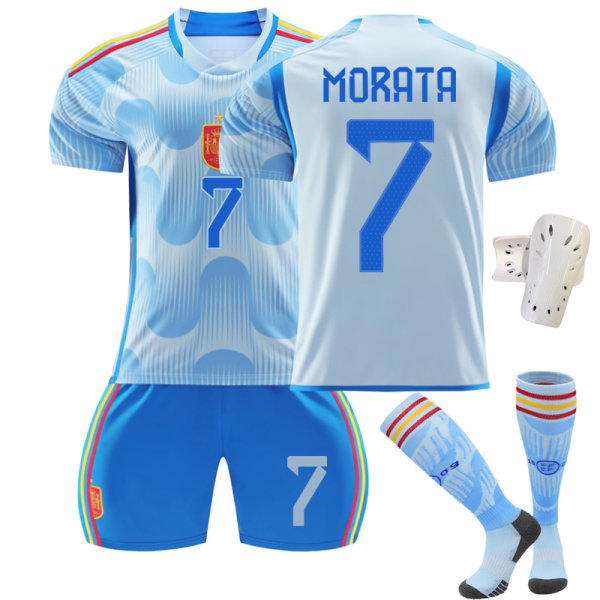 2223 Spanien ude-VM Blå fodboldtrøje Børnefodboldtrøje Morata nummer 7 med sokker Beskyttelsesudstyr 18
