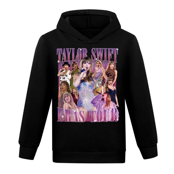 Taylor Swift Barn jente Langermet hette genser Pullover Topper Jumper Hettegenser Svart 0 Black 140cm