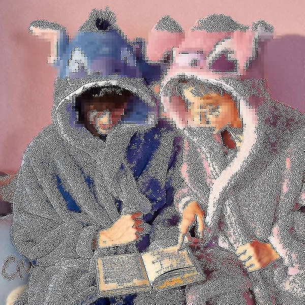Coral Fleece Yöpaita Sarjakuva Stitch Couple Pyjama Animal Adult Plus Fleece Kotivaatteet Syksy/Talvi Blue