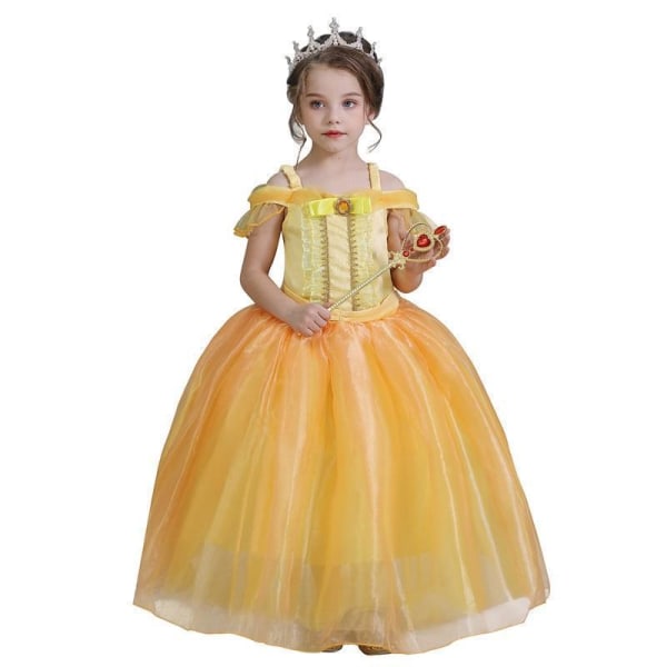 Prinsesse Belle kjole Beauty & the Beast + 7 ekstra tilbehør Yellow 130  cm