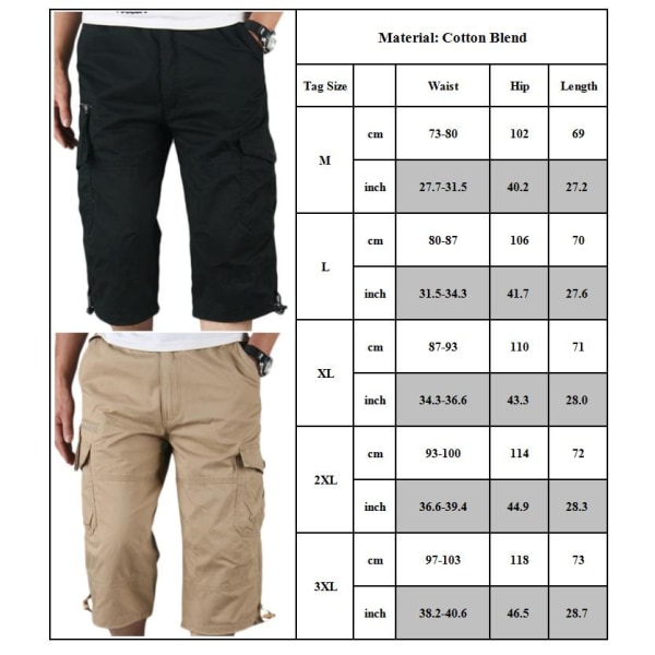 Man Tooling Korta Byxor Vanliga Fritidsshorts Sommar Lös Present Khaki 3XL