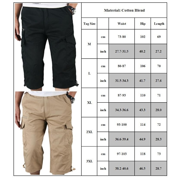 Man Tooling Korta Byxor Vanliga Fritidsshorts Sommar Lös Present Khaki XL