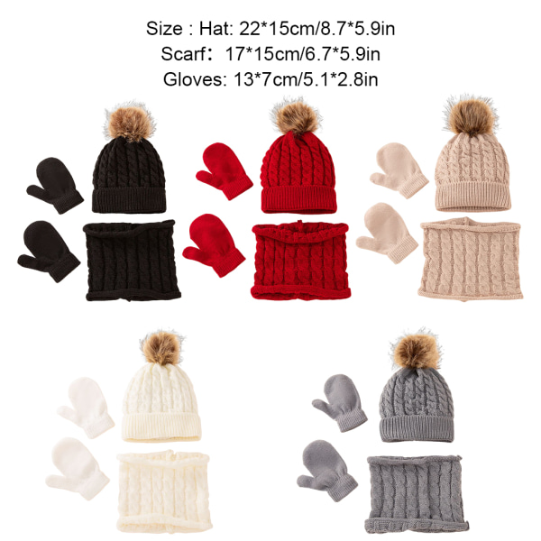 Beanie Hat Handskar Set *Pom Pom Bobble Hat Color Woolen Hats White