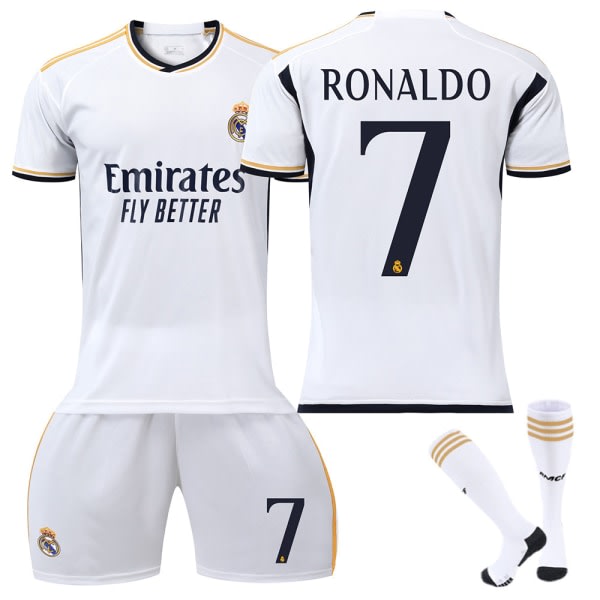 23-24 Real Madrid Hemma Fotbollströja för barn nr 7 Cristiano Ronaldo 22