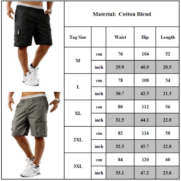 Miesten Combat Cargo taskut Sweat shortsit Kesähousut peppu Gray M