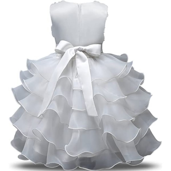 Tjejklänning Barn Volanger Spets Fest Bröllopsklänning Regnbågstyll white 130