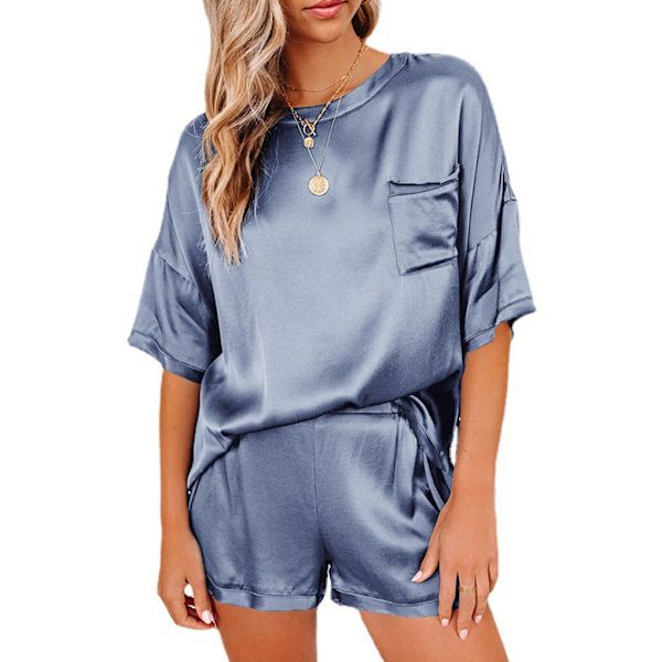 2 stk Kvinder Pyjamas Sæt Kortærmet Sommer Nattøj Gray M