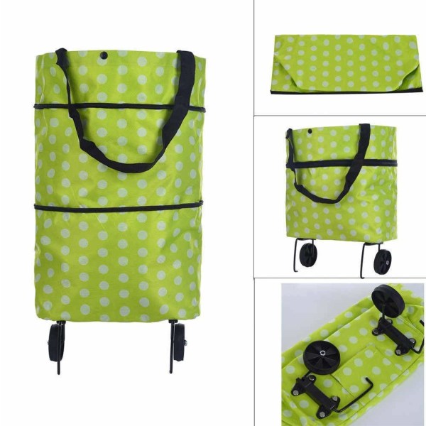 Smart sammenleggbar handlepose på hjul hvit green one size