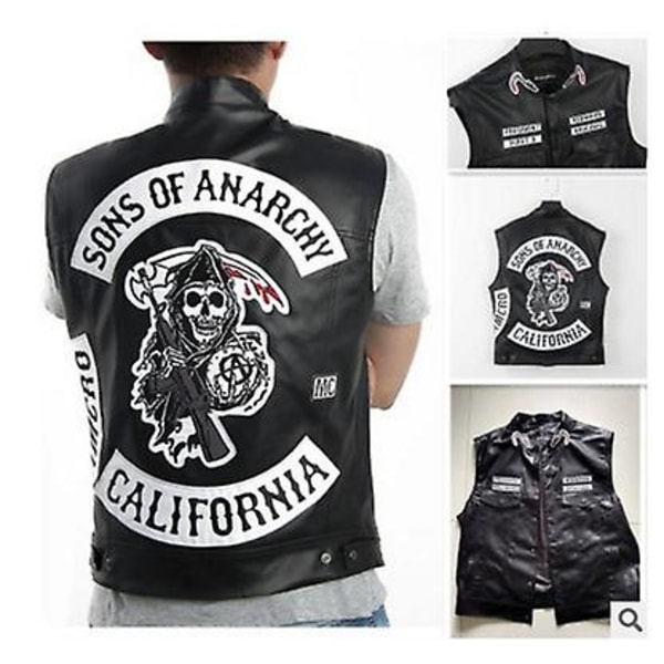 Sons Of Anarchy Hoodie Tv Soa Cosplay Costume Herre Glidelåsjakke Lærvest Rock Punk Cap Mayans Mc Halloween Costume For Men Hettegenser grå L Vest XXL