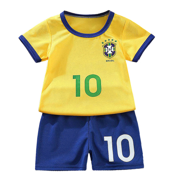Fodbold Træningsdragt Børn Drenge T-shirts Shorts Træningsdragt Sæt CBF Brazil 10 7-8 år = EU 122-128